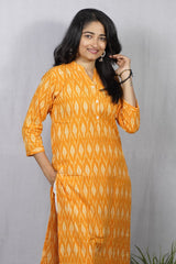 Ritika Yellow Ikkat Cotton Straight Kurta– elegant ethnic wear for women, available for online shopping