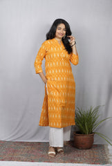 Ritika Yellow Ikkat Cotton Straight Kurta– elegant ethnic wear for women, available for online shopping