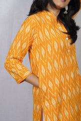 Ritika Yellow Ikkat Cotton Straight Kurta– elegant ethnic wear for women, available for online shopping