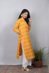 Ritika Yellow Ikkat Cotton Straight Kurta– elegant ethnic wear for women, available for online shopping