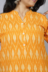 Ritika Yellow Ikkat Cotton Straight Kurta– elegant ethnic wear for women, available for online shopping