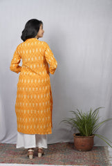 Ritika Yellow Ikkat Cotton Straight Kurta– elegant ethnic wear for women, available for online shopping