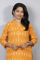 Ritika Yellow Ikkat Cotton Straight Kurta– elegant ethnic wear for women, available for online shopping