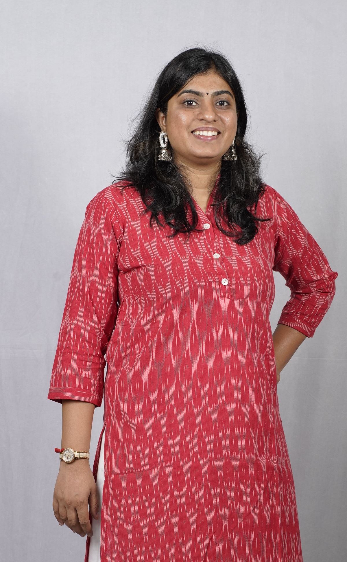 Samira Red Ikkat Cotton Straight Kurta