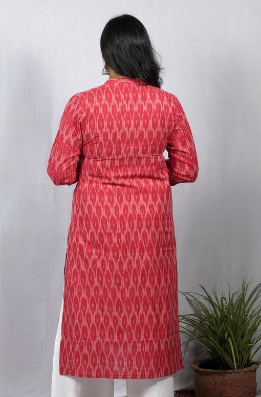 Samira Red Ikkat Cotton Straight Kurta – elegant ethnic wear for women, available for online shopping