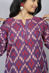 Juhi Purple Ikkat Cotton Straight Kurta– elegant ethnic wear for women, available for online shopping