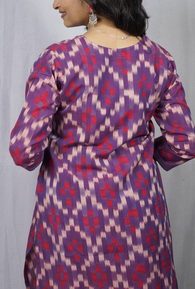 Juhi Purple Ikkat Cotton Straight Kurta– elegant ethnic wear for women, available for online shopping