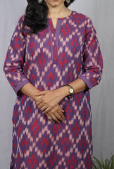 Juhi Purple Ikkat Cotton Straight Kurta– elegant ethnic wear for women, available for online shopping