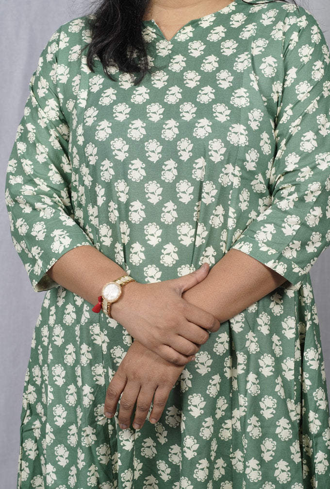 Heena Green Cotton Kali Kurta elegant ethnic wear for women, available for online shopping