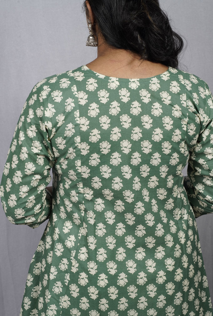 Heena Green Cotton Kali Kurta elegant ethnic wear for women, available for online shopping
