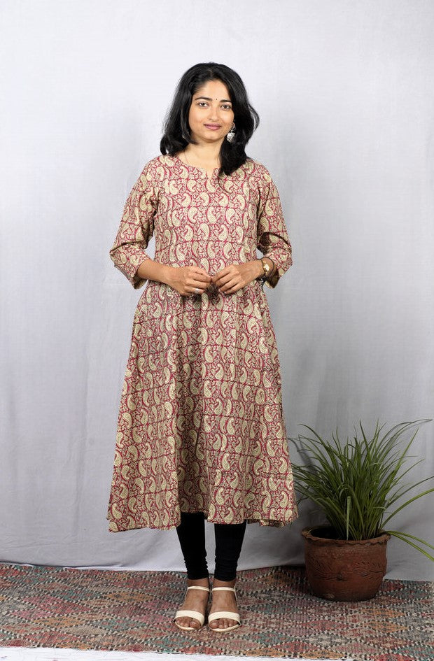 Rishvi Pink Cotton Kali Kurta elegant ethnic wear for women, available for online shopping