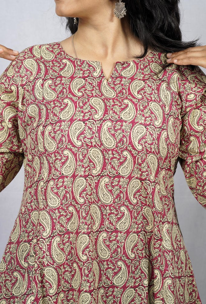 Rishvi Pink Cotton Kali Kurta elegant ethnic wear for women, available for online shopping