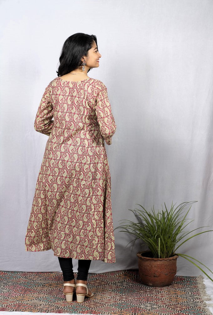 Rishvi Pink Cotton Kali Kurta elegant ethnic wear for women, available for online shopping