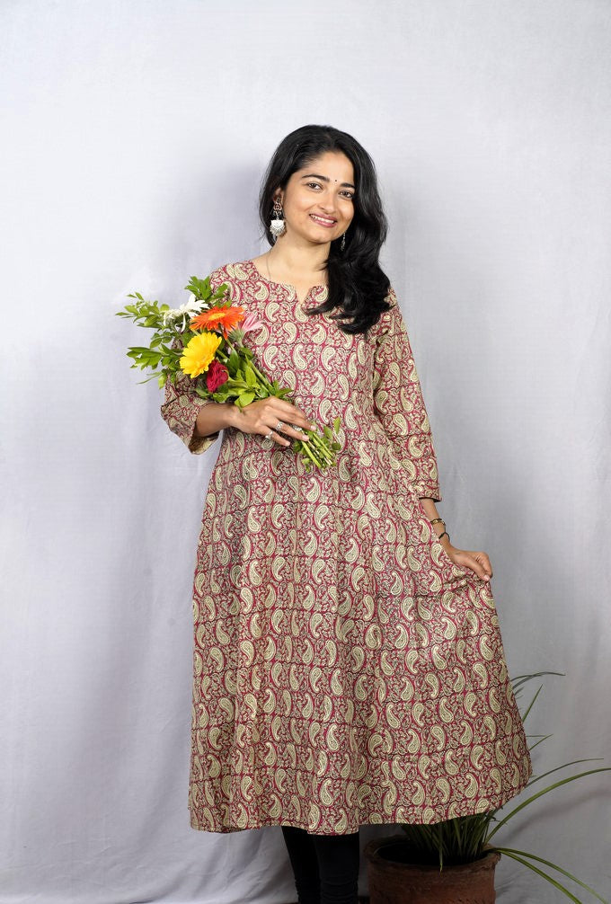 Rishvi Pink Cotton Kali Kurta elegant ethnic wear for women, available for online shopping