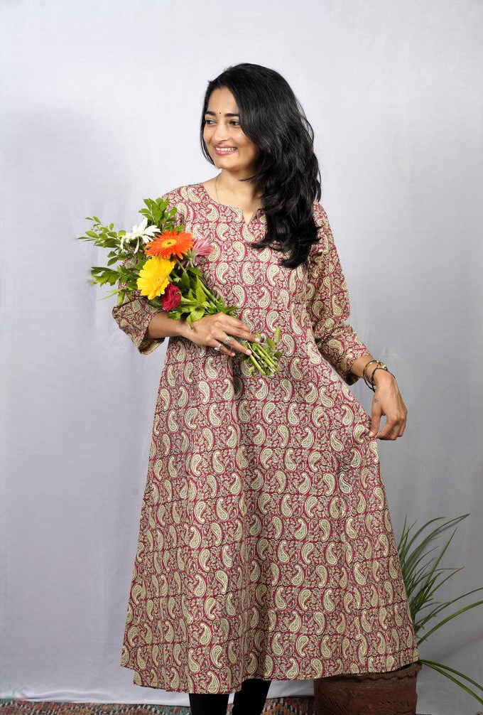 Rishvi Pink Cotton Kali Kurta elegant ethnic wear for women, available for online shopping