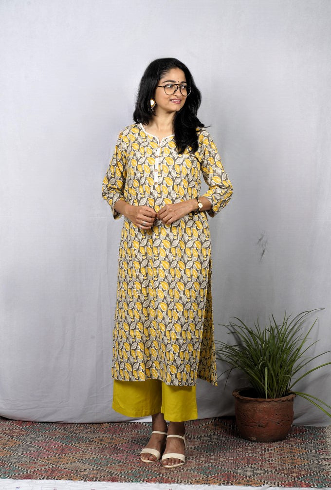 Kusum Cotton Yellow Straight Kurta