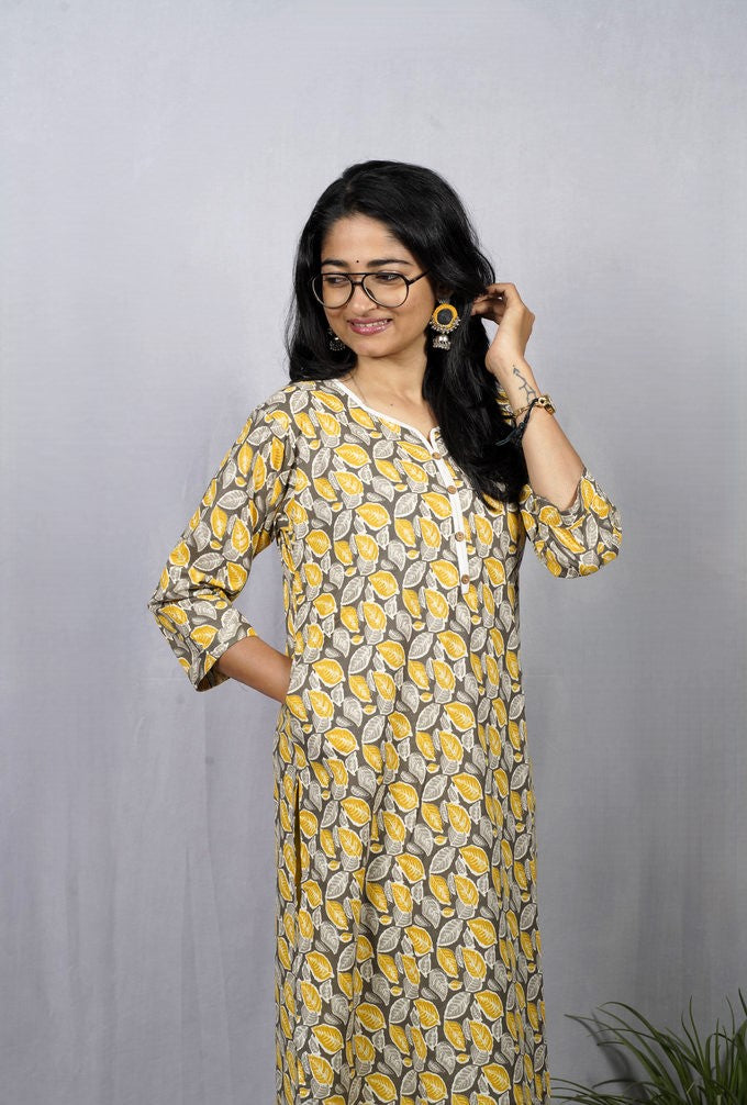 Kusum Cotton Yellow Straight Kurta