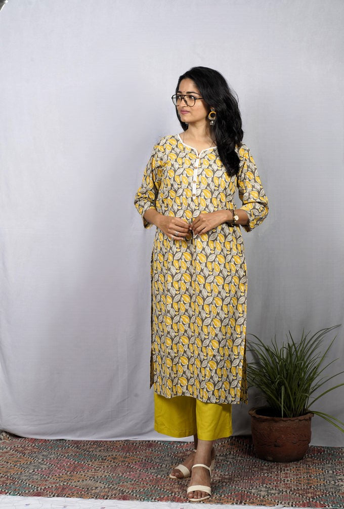 Kusum Cotton Yellow Straight Kurta
