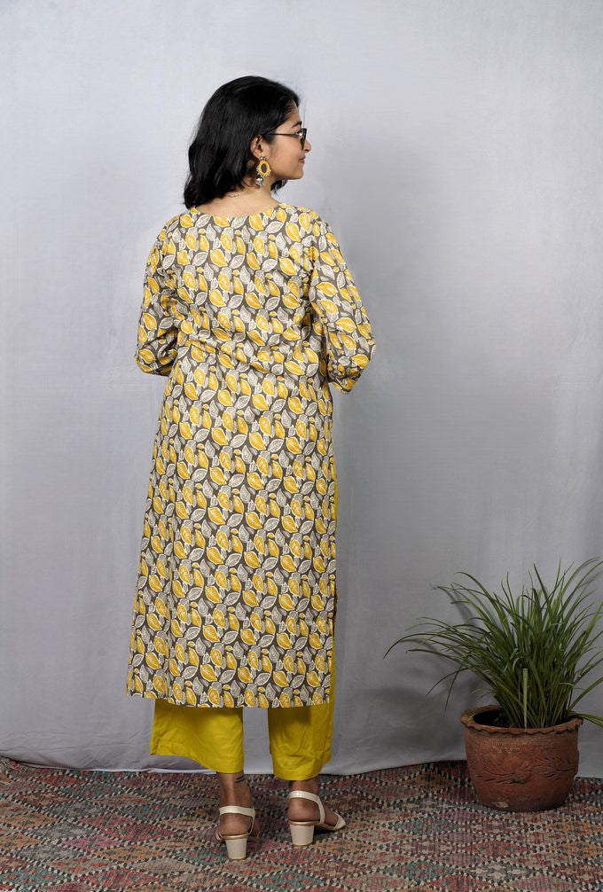 Kusum Cotton Yellow Straight Kurta