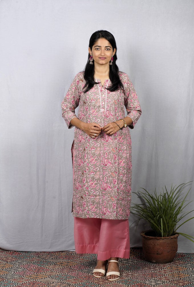 Samaira Pink Cotton Straight Kurta