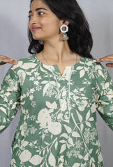 Twisha Green Cotton Straight Kurta elegant ethnic wear for women, available for online shopping