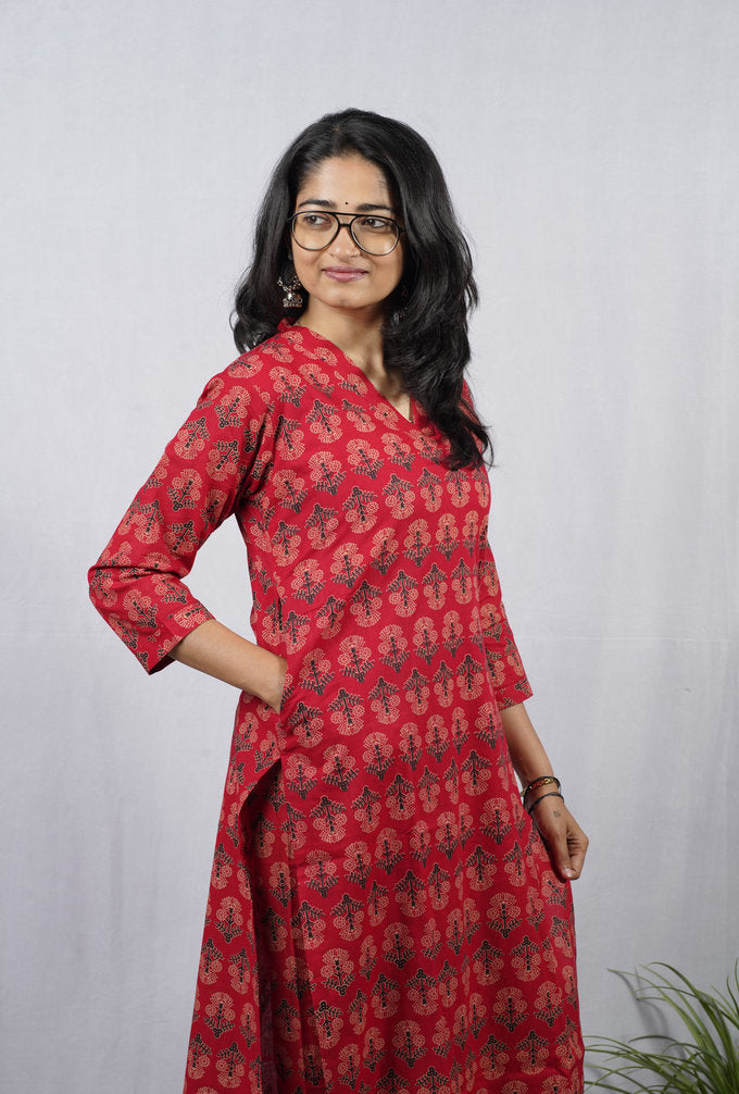 Krina Red Cotton Coord Set