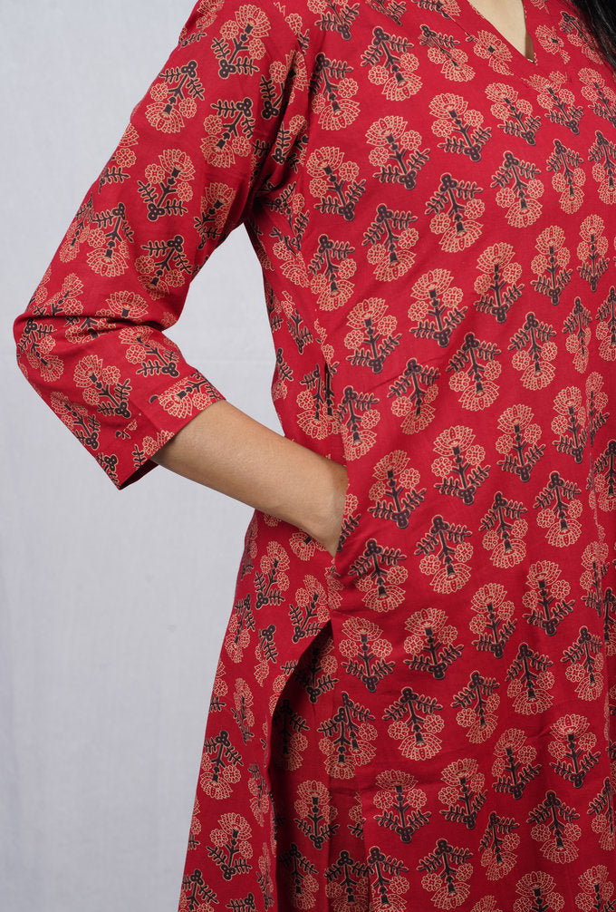 Krina Red Cotton Coord Set