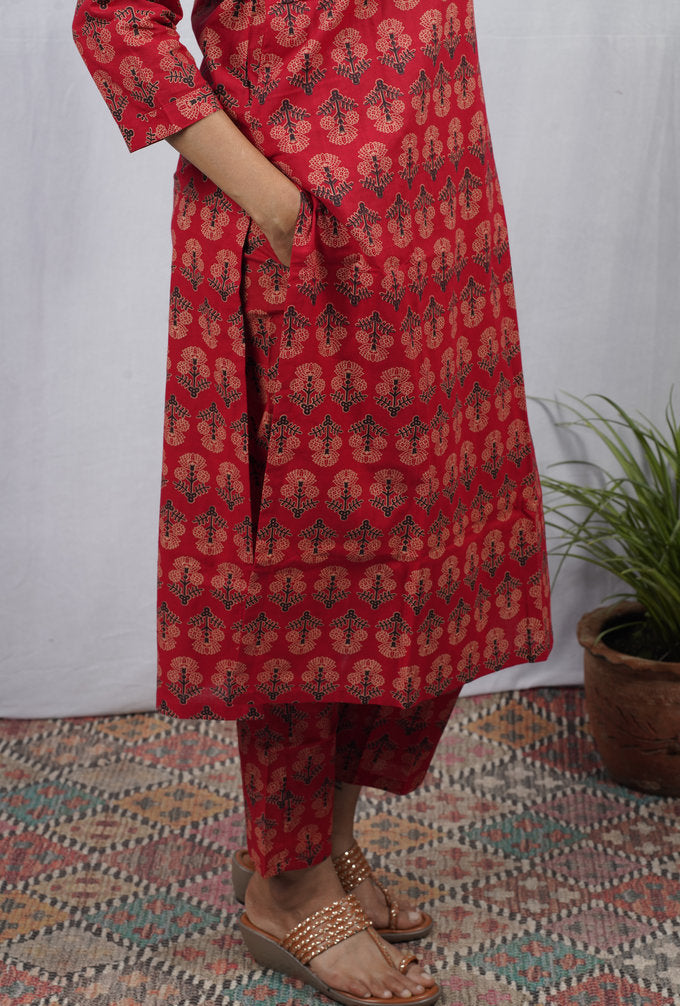 Krina Red Cotton Coord Set