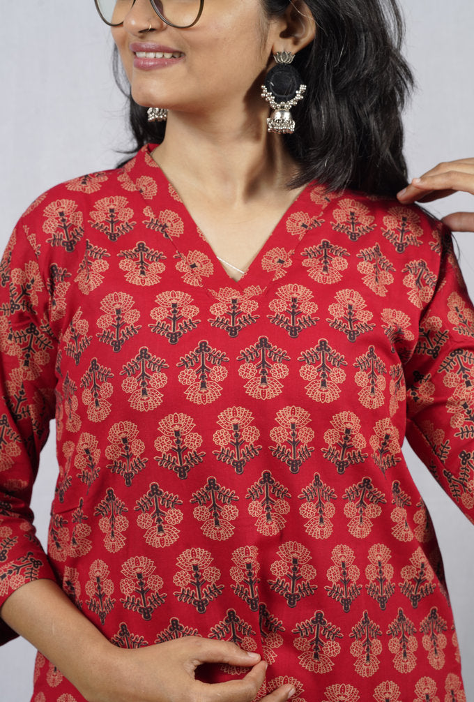Krina Red Cotton Coord Set