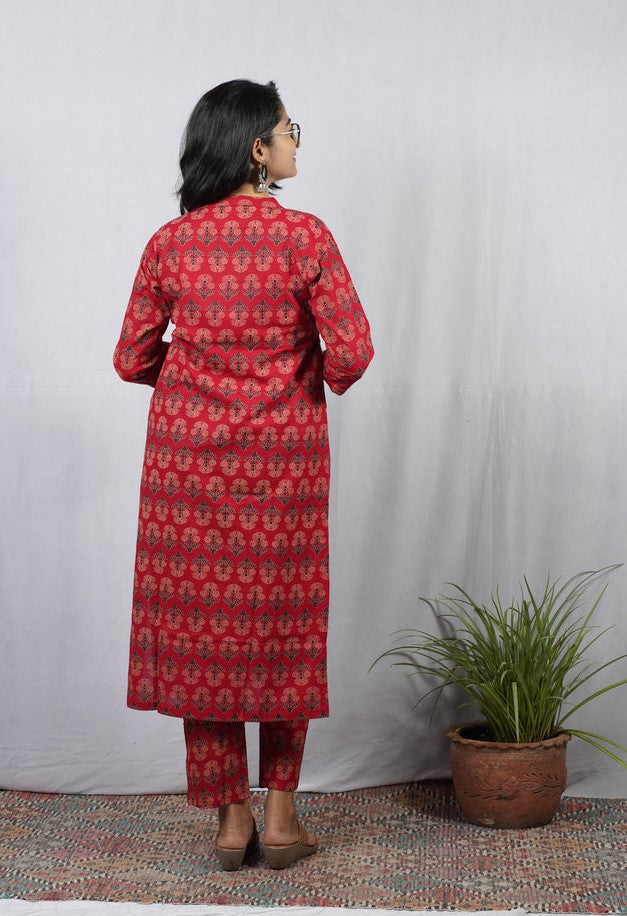 Krina Red Cotton Coord Set