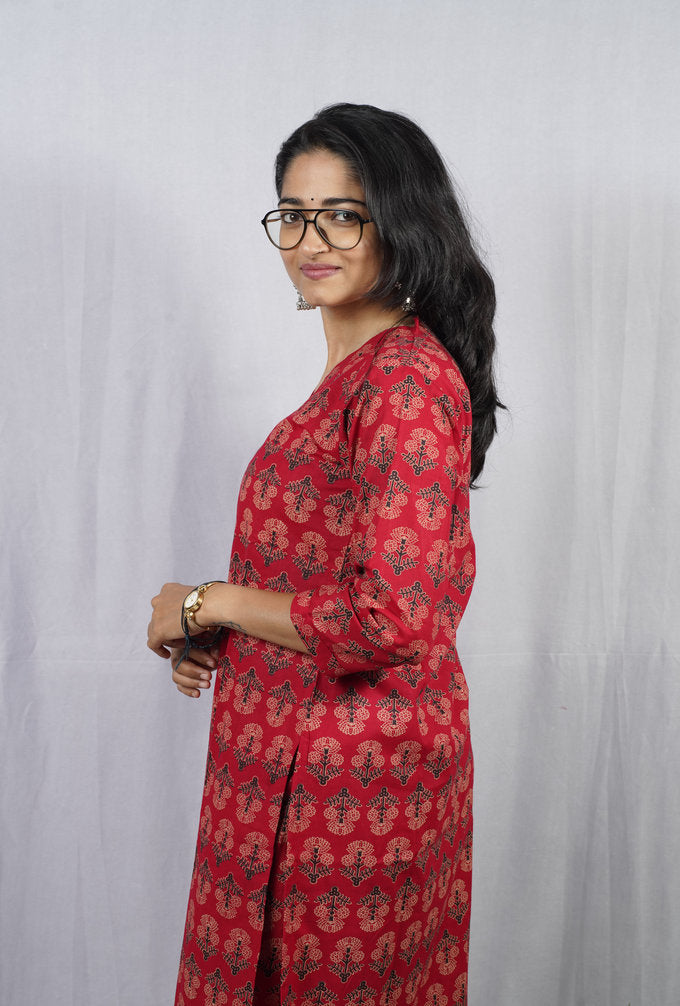Krina Red Cotton Coord Set