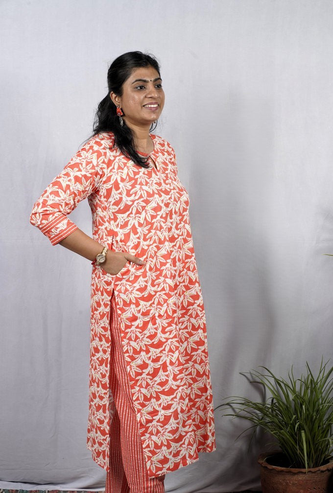 Veda Orange Cotton Coord Set