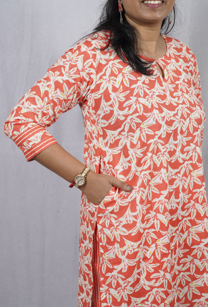 Veda Orange Cotton Coord Set