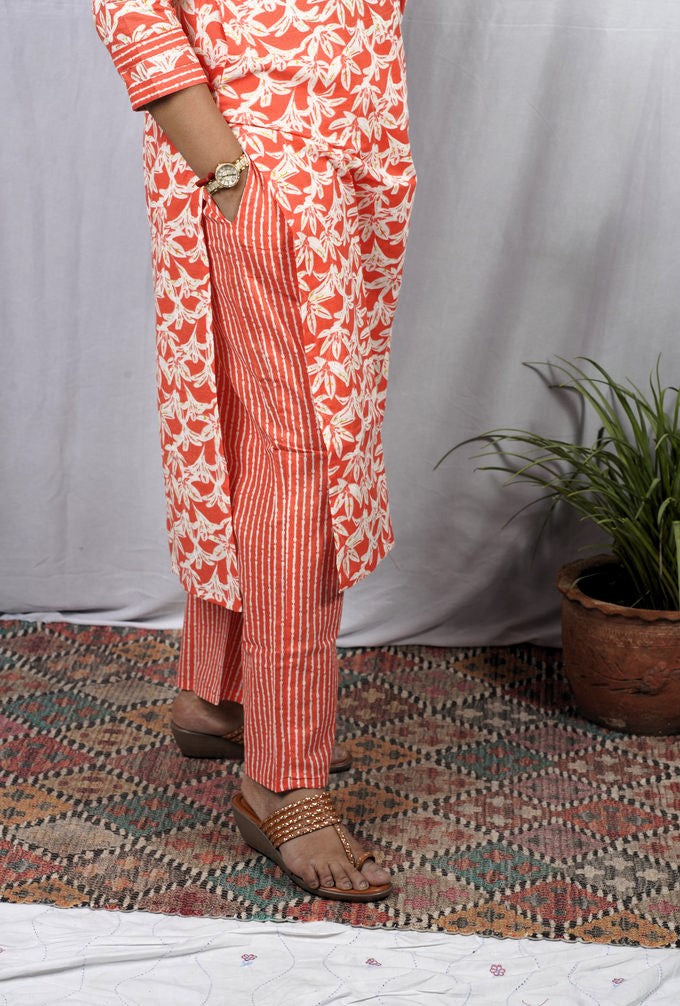 Veda Orange Cotton Coord Set