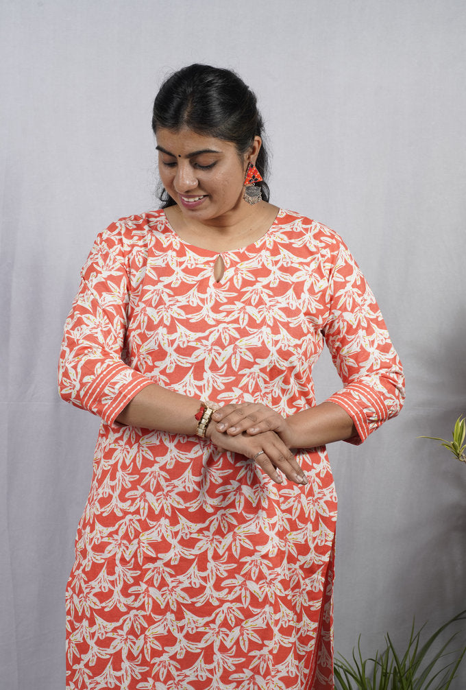 Veda Orange Cotton Coord Set