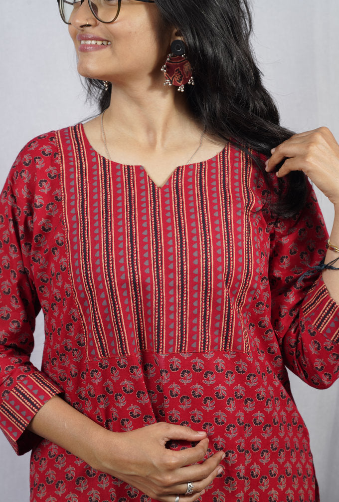 Geet Red Cotton Coord Set