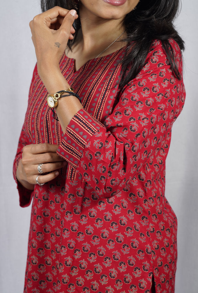 Geet Red Cotton Coord Set