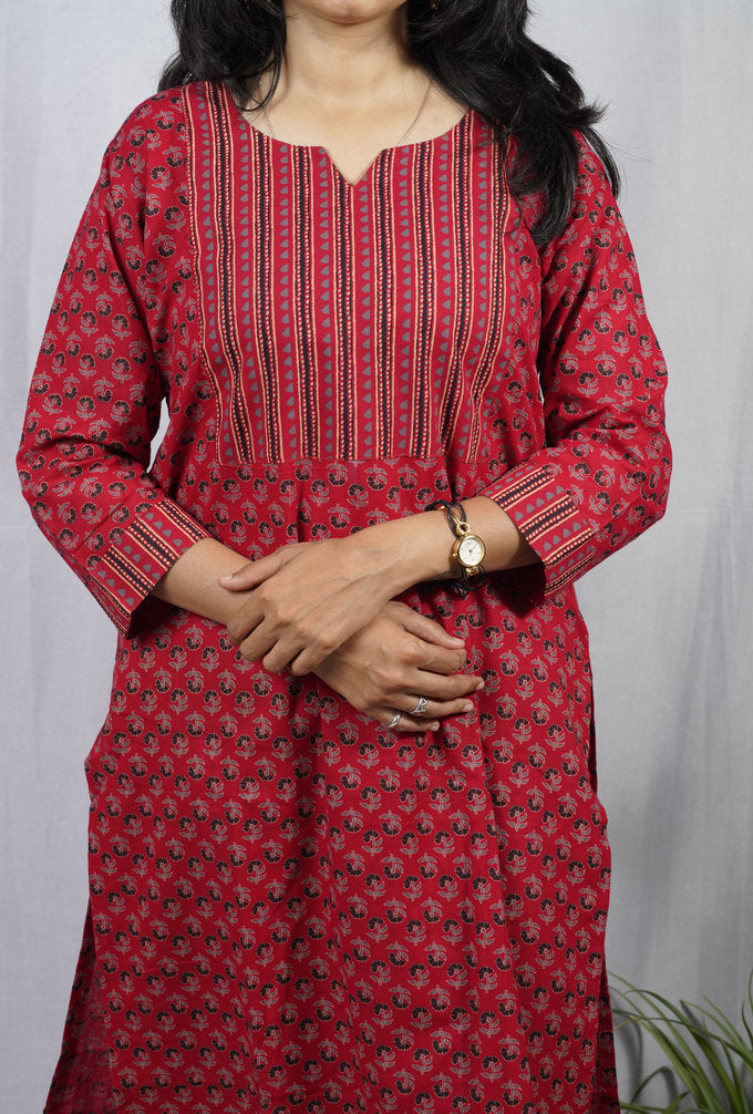 Geet Red Cotton Coord Set