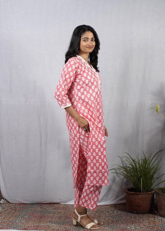 Padma Peach Cotton Coord Set