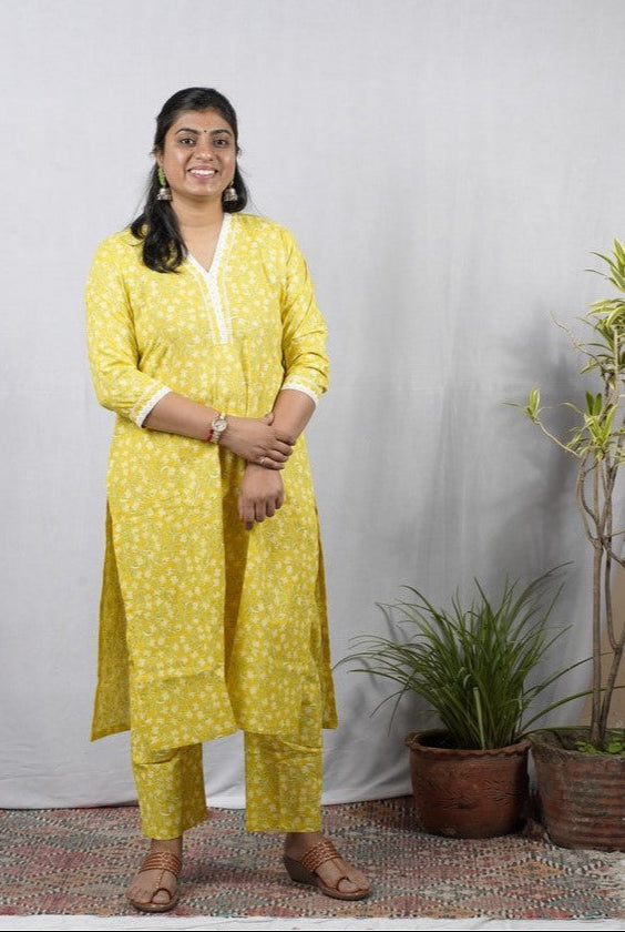 Padma Yellow Cotton Coord Set