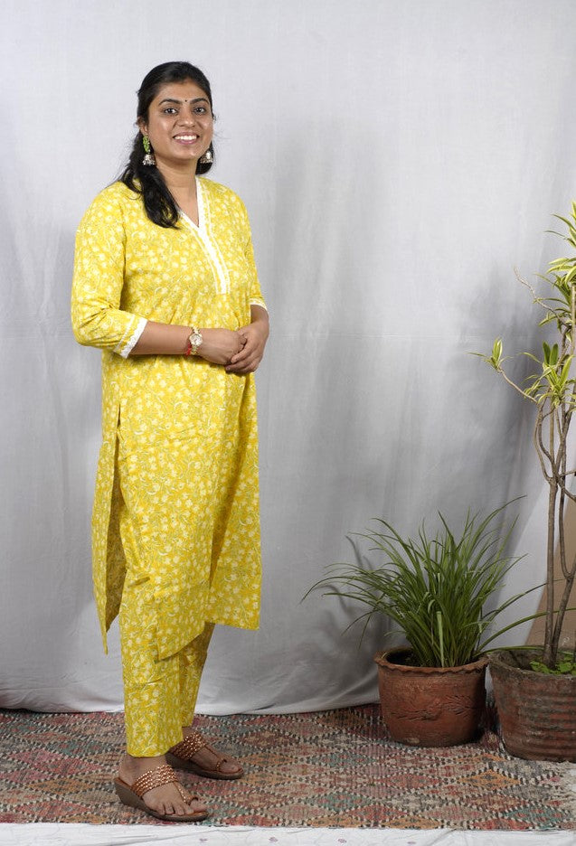 Padma Yellow Cotton Coord Set