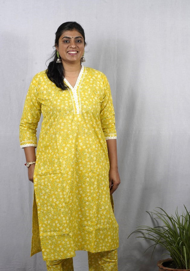Padma Yellow Cotton Coord Set