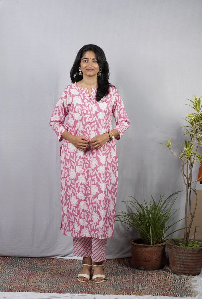 Kaniska Pink Cotton Coord Set