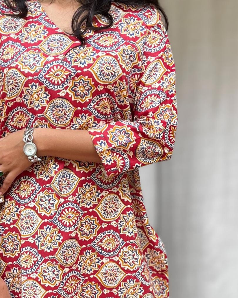Radha Red Cotton Straight Kurta