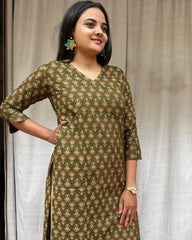 Radha Green Cotton Straight Kurta