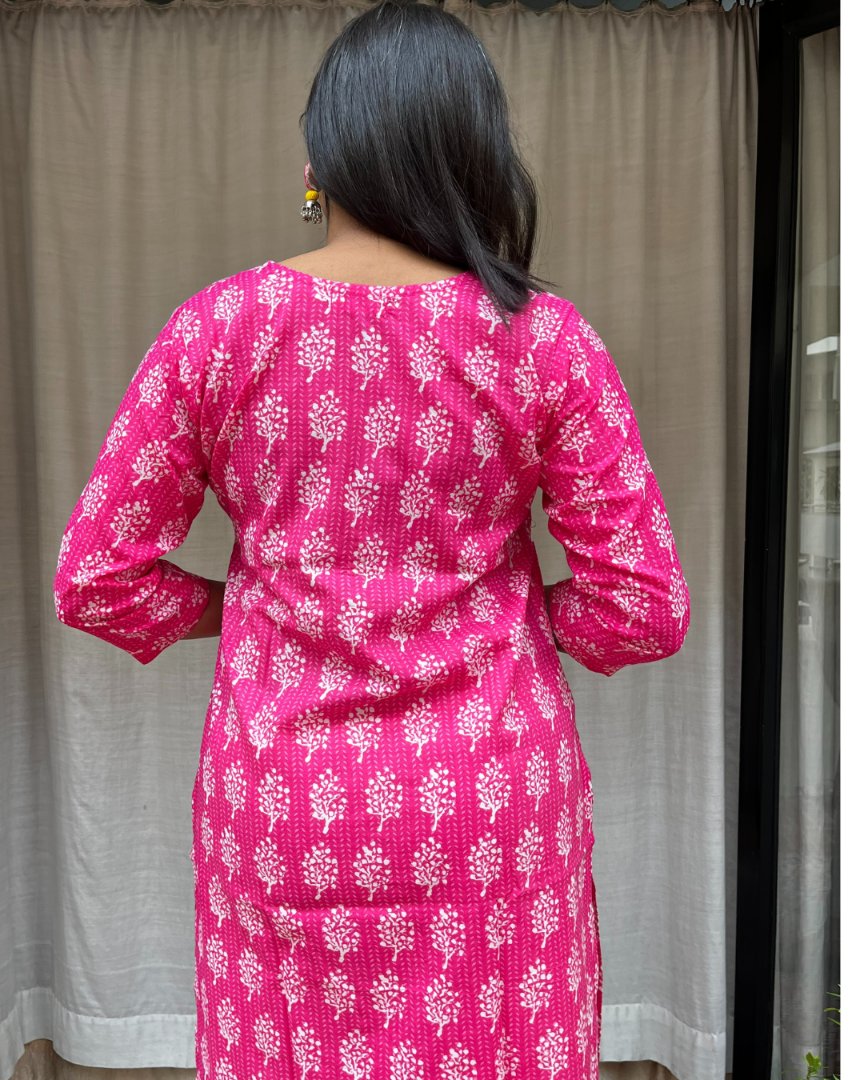 Radha Pink Cotton Straight Kurta
