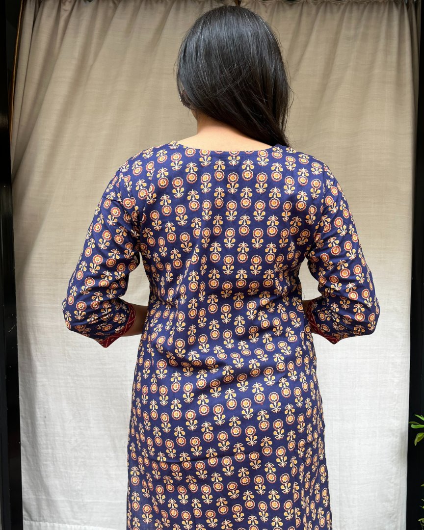 Ganga Blue Cotton Straight Kurta
