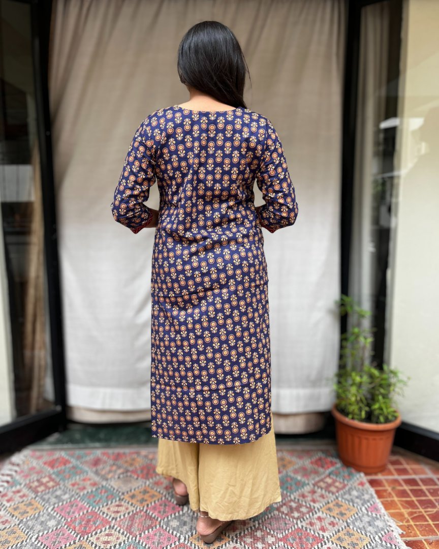 Ganga Blue Cotton Straight Kurta