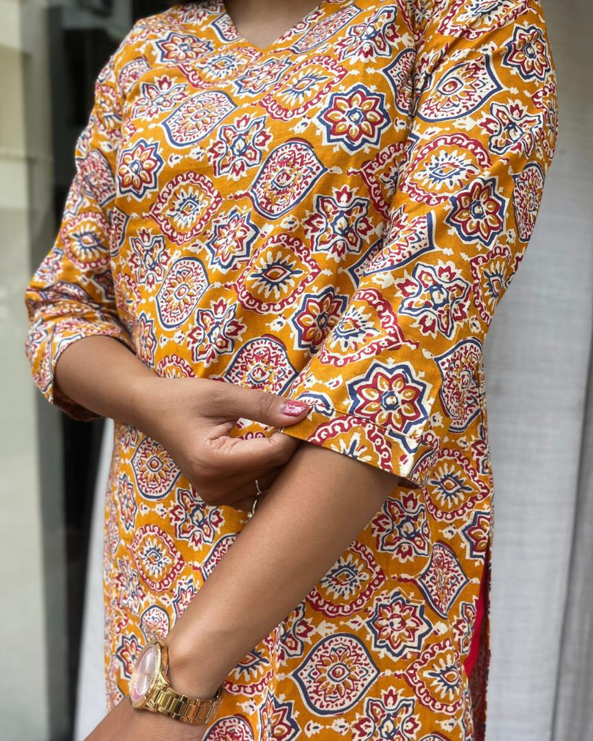 Ganga Yellow Cotton Straight Kurta