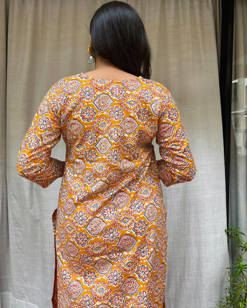 Ganga Yellow Cotton Straight Kurta